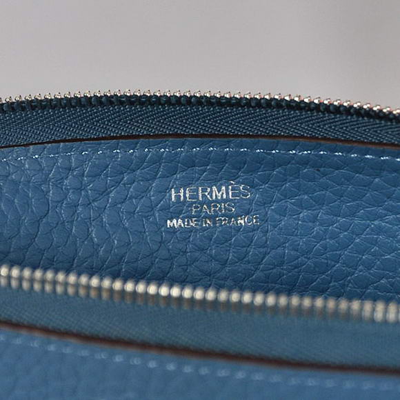 1:1 Quality Hermes Zipper Cards Wallet Togo Leather A908 Blue Replica